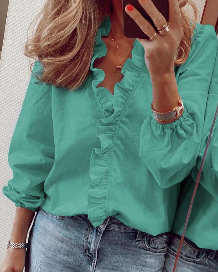 Caroline™ | Blusa con Rouches e Scollo a V